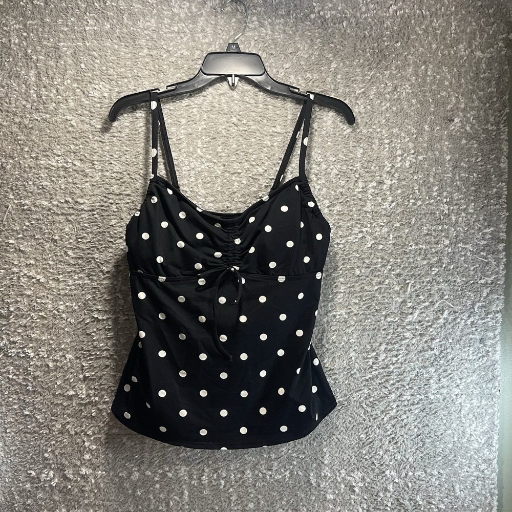 Lands' End Black Polka Dot Underwired Tankini Size 12 Padded Beach Preppy